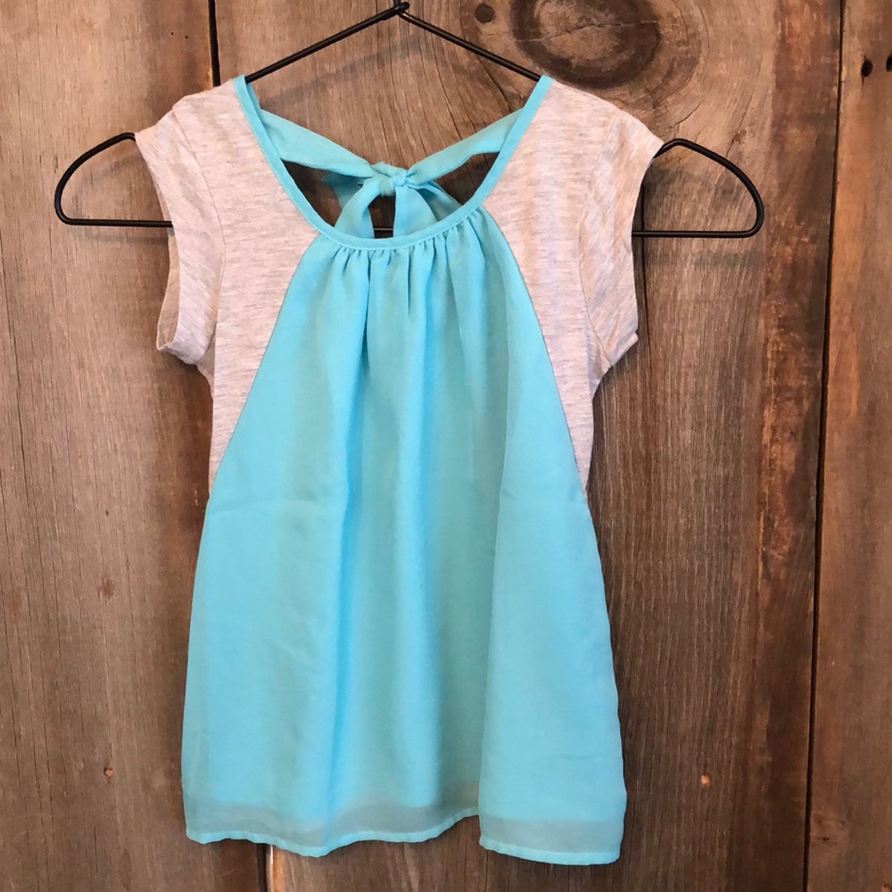 Speechless Blue Gray Layered Bow Top Size 6 6X girls